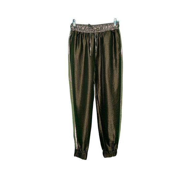 Zara gold green satin effect pull on cuffed pants size Small - Picture 9 of 13